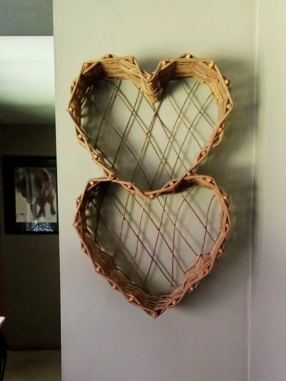 💕Vintage Cottagecore Willow Branch Duo Heart Wall Shelf Rustic Farmhouse Decor